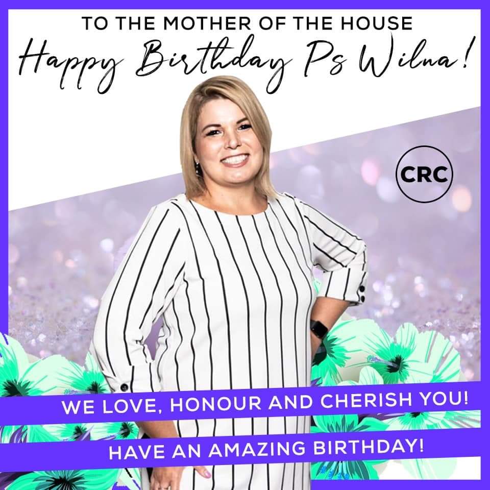 We would like to wish the mother of the house, Ps <a href="/WilnaCRC/">Wilna Vermaak</a> Vermaak-Erasmus a very Happy Birthday!
Thank you for your phenomenal leadership and for laying down your life for the vision!!
You are an inspiration to us, we love and appreciate you Pastor. 
#HappyBirthday
#Heaven2020