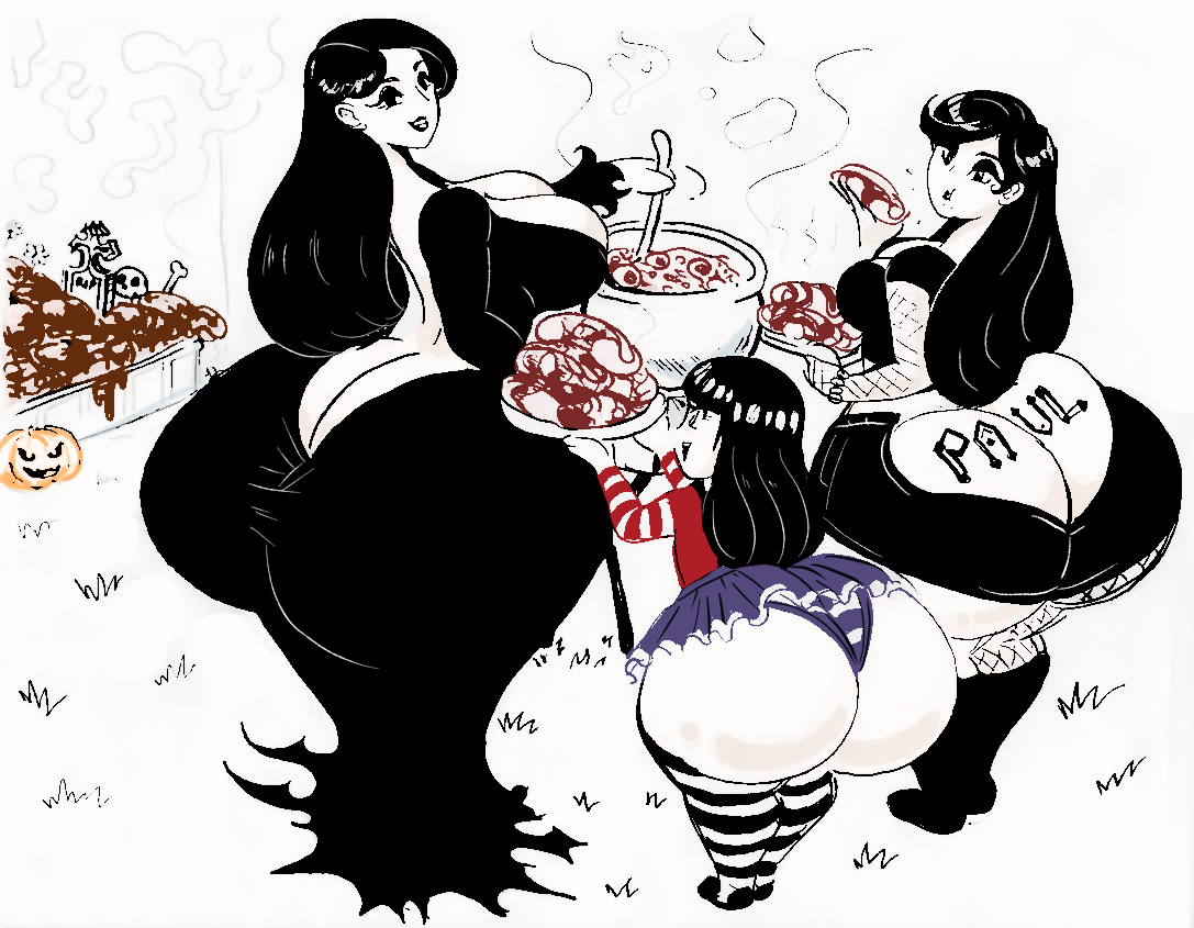 A family of goth girls with big butts. big booty cartoon girls. 