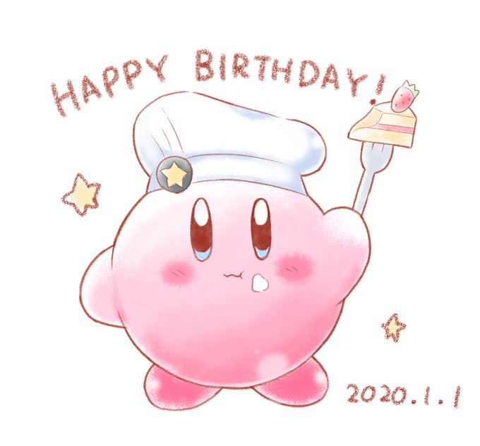 @mugichokooo むぎちょこさん、お誕生日おめでとうございます!カービィがお祝いのケーキを作ってくれたよ! 