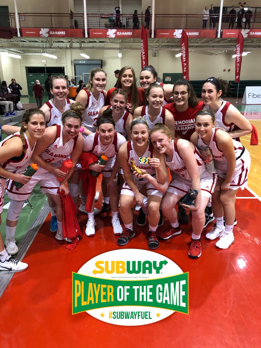 MUNathletics's tweet photo. WBB | Jane Baird earned tonight's Subway POG after finishing with 10 PTS / 10 REB / 10 AST for the #TripleDouble in the Sea-Hawks win over Dalhousie. #SubwayFuel #WeFlyTogether https://t.co/TIP9l8IIQV