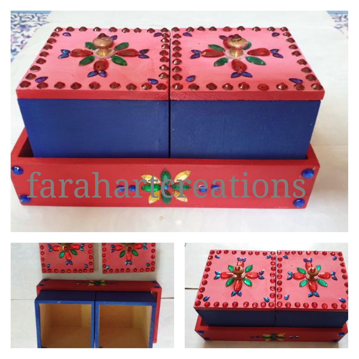 Handmade dry fruit boxes set with tray ready to be despatched.  For orders pl contact 9999408176. #farahartcreations #dryfruitbox #trays #handmade #handmadegiftsonline #giftshopindelhi #giftsonline #delhiartists #delhigifts #artistsoninstagram