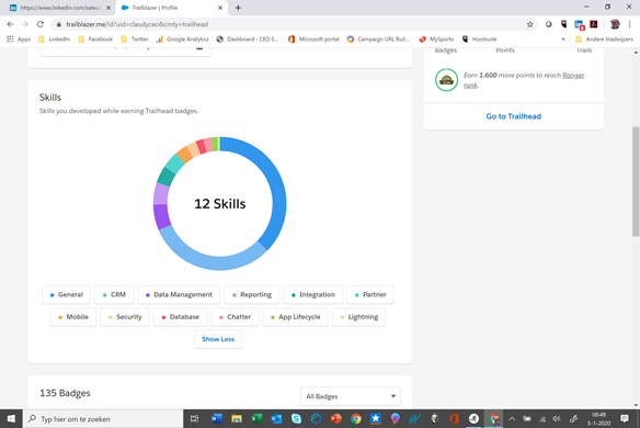 You can see my skills are the most on CRM and General, what does General mean? General should show Sales, Marketing, Pardot, will #Trailhead show that in the future? #salesforce #SalesforceRanger #sales #marketing #trailblazercommunity #trailblazers #salescloud #marketingcloud