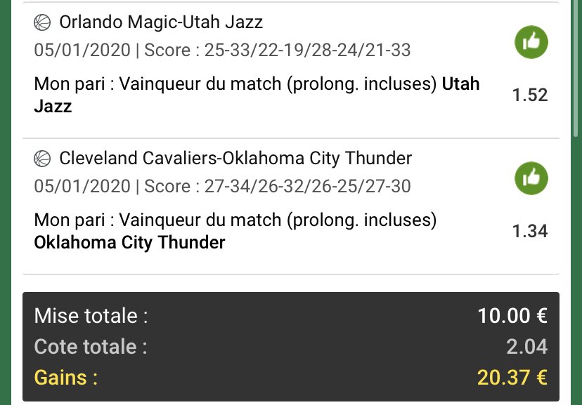GeorgioPronos's tweet photo. #GGProject ♾
▶️ Utah OT + Oklahoma OT @ 2,04 ✅ | Mise : 10€
BK actuelle : 73,05€ ✅⬆️
BK de départ : 50€
3/3 sur le #GGProject❗️✅ On s’arrête plus ! 🥵🔥
#RT & #FAV si t’as suivi ! TICKETS ? 💶
#TeamParieur #ParionsSport 🏀
#NBA https://t.co/oFKE5nVIBe
