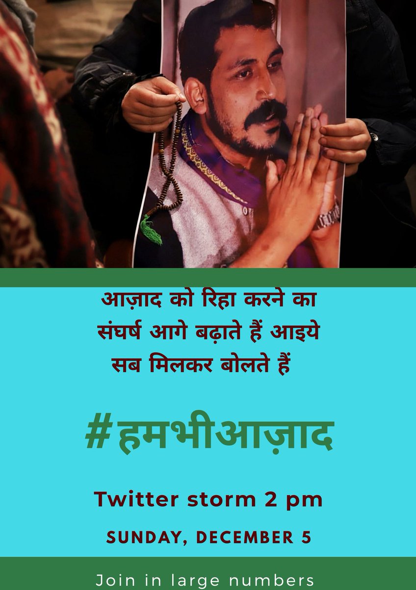 Sushmitav1's tweet photo. *Intensify Twitter Storm for Release of Chandrashekhar Azad Ravan* 
Join Today at *2pm*
#हमभीआज़ाद
Call for Solidarity with Azad and Bhim Army ! 

You are not alone, we are with you ! 
After the massive twitter storm yesterday which saw over one lakh tweets demanding release of https://t.co/9VwXCafTyj