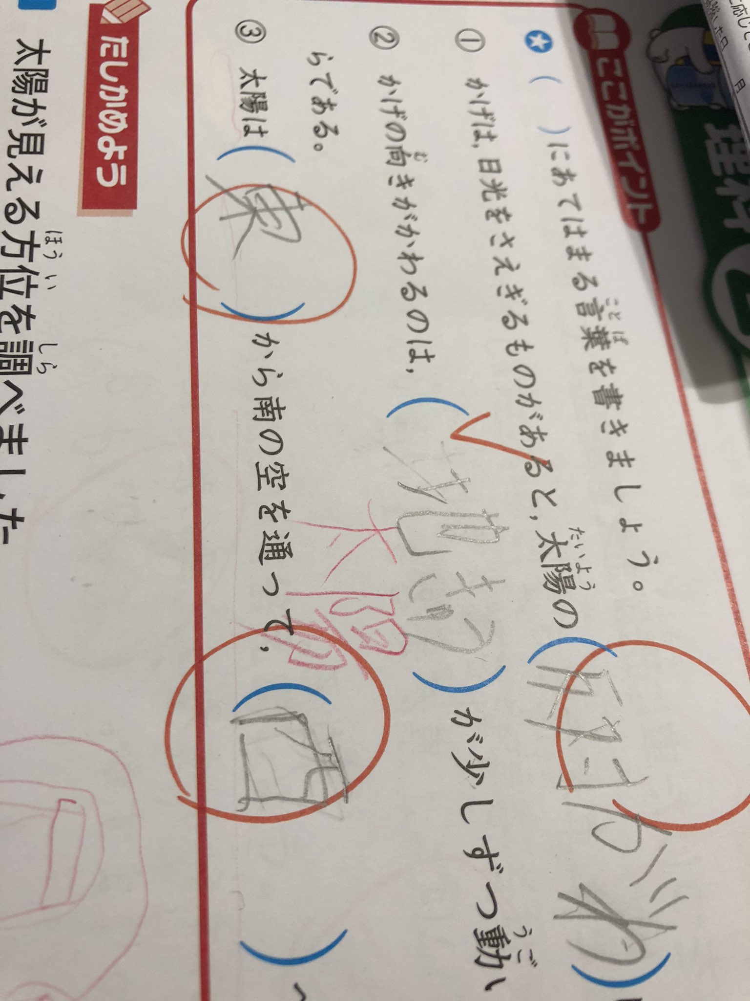 平田理 息子の冬休みの宿題を一緒に丸つけしてたんですが 息子はかげの向きが変わるのは地球が動くからと言い張って 小学生は天動説じゃないとあかんの とか言い出す始末 説明が難しい 助けて下さい 涙 小学生 理科 難問 3年生 拡散希望 変