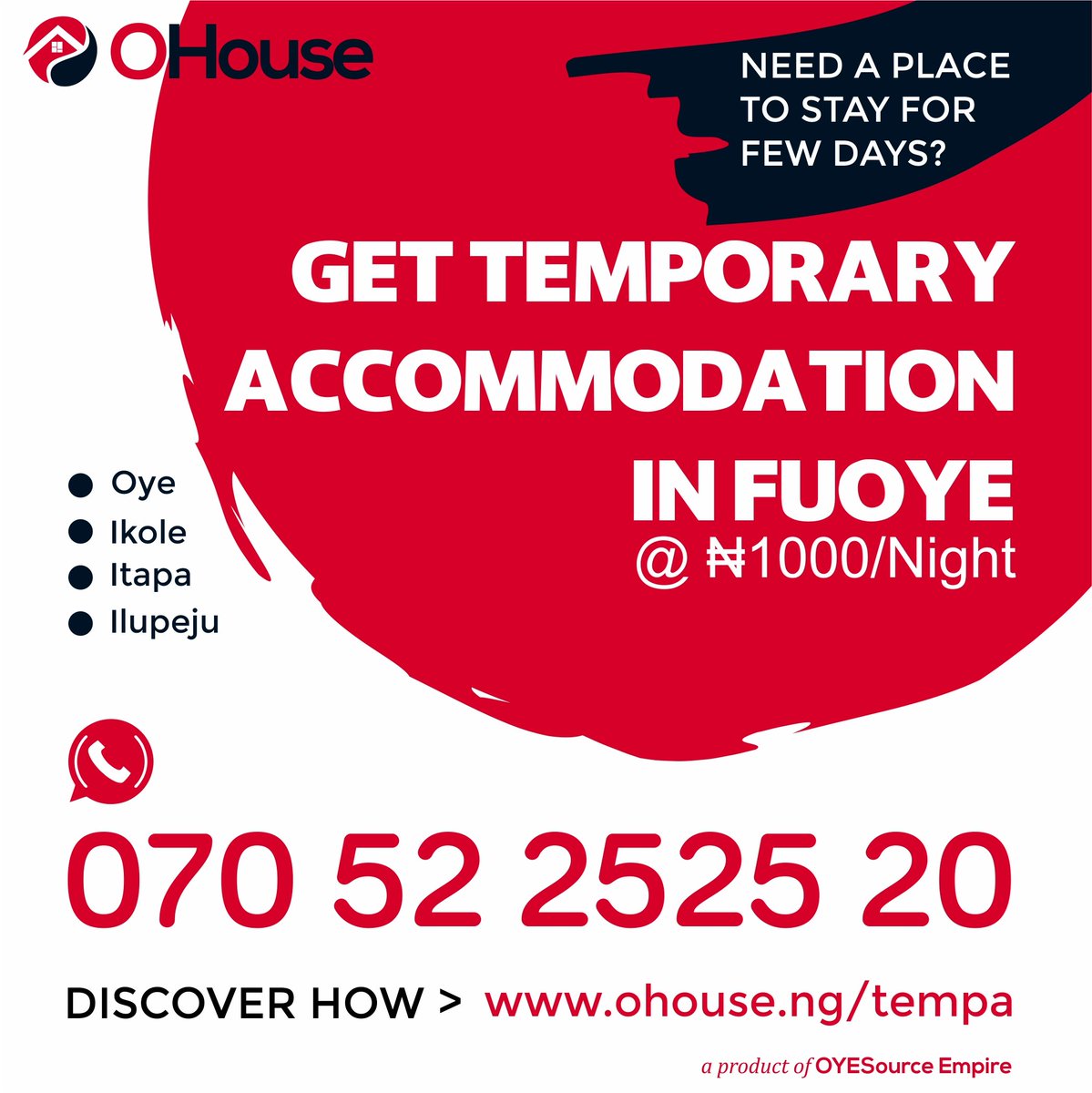 OHouseNG's tweet photo. TempA - Temporary Accommodation Service by OHouse
https://t.co/A5GEIrSKTH

Are you coming to Fuoye and dont have a place to stay?

Book Temporary Accommodation Service by OHouse @₦1000/night (per person)

WhatsApp OHouse here:
https://t.co/QjxlUBdfD9 https://t.co/AA5KAgfqKo