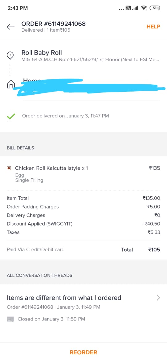_ShreyaRoy_'s tweet photo. There's a reason why people now prefer @ZomatoIN over @swiggy_in these days.
We ordered a chicken roll via SWIGGY &amp; got a paneer roll instead. And on complaining got no satisfactory response. Never have I faced such irresponsible response from Zomato. https://t.co/RoVl6znGoV