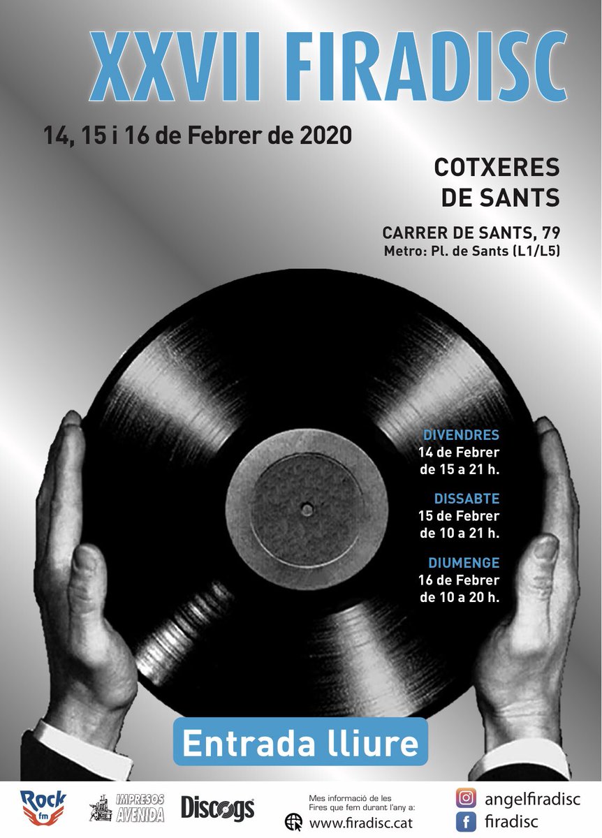 FIRADISC1's tweet photo. Ya tenemos fechas para la feria del disco de Cotxeres de Sants de Barcelona.  Sera los dias 14-15 y 16 de febrero del 2020.    Entradalibre.    Os esperamos https://t.co/OZVe9frUva