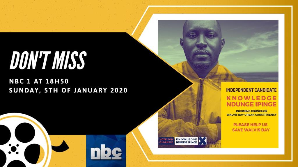 G_Kambala's tweet photo. Tune in to NBC 1 at 18h50 to catch @knowledgeipinge delivering hi manifesto message on how we can help each other to Save Walvis Bay by building a united community as the wind of change blow across the Urban Constituency #OnsIsOpDai #PleaseHelpUs #SaveWalvisBay #VoteForKnowledge https://t.co/8VSPle8qGY