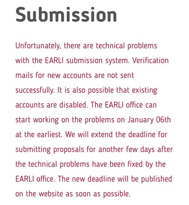 *UPDATE* Dear Members, due to technical problems with the EARLI submission system the deadline for the SIG16+8 conference in Dresden will be extended to most probably January 10th, the definitive new deadline will be published at the conference website tomorrow!