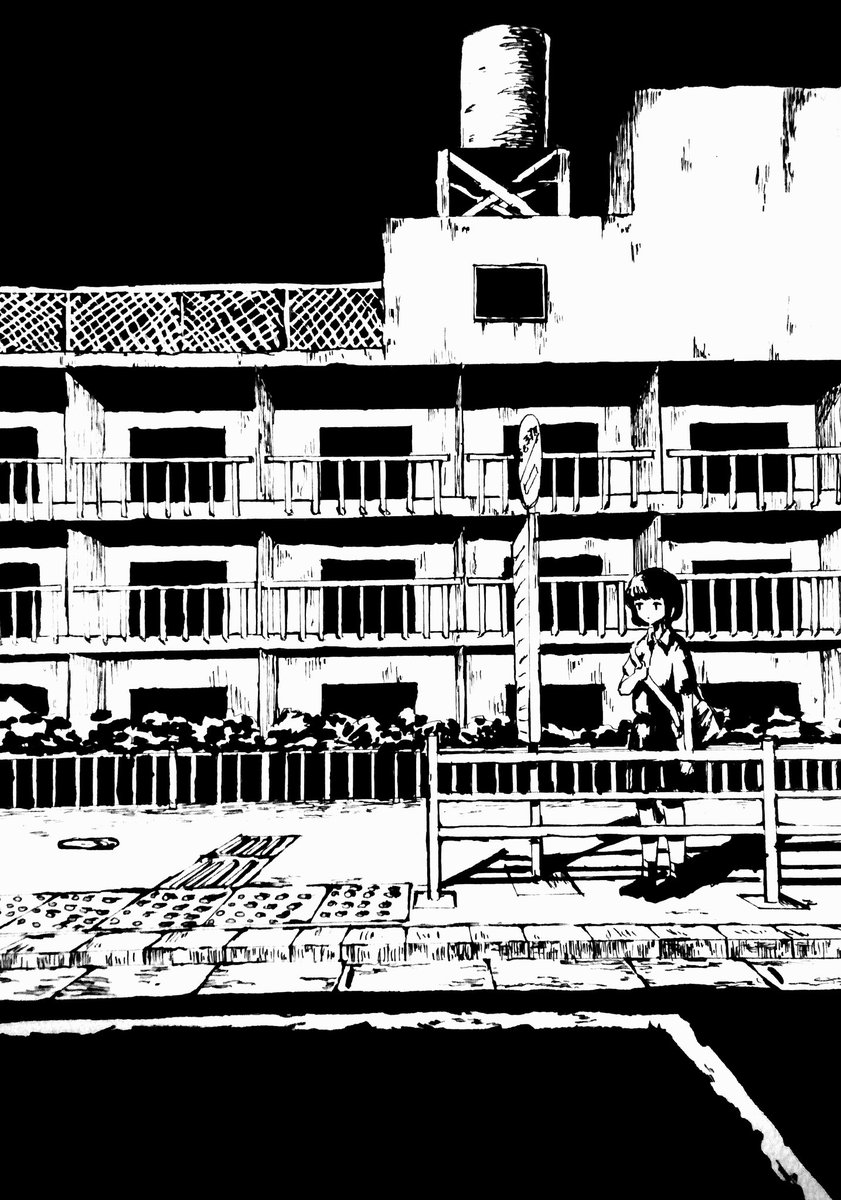 白黒絵のときバス停を描きがち 