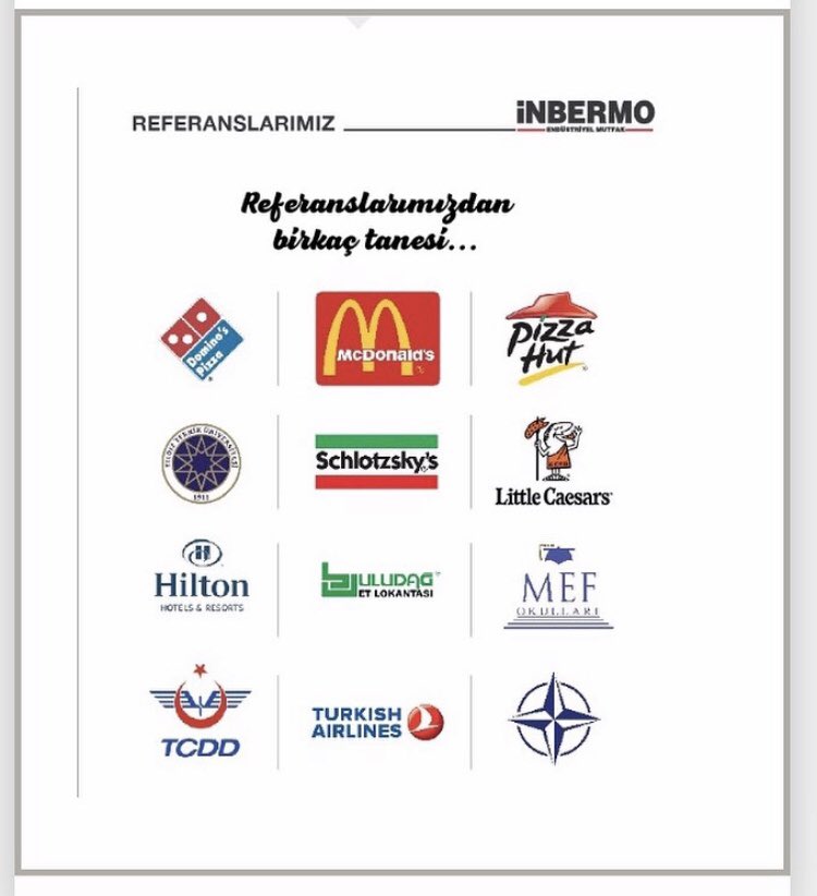 Referanslarımızın bir kaç tanesi... #inbermo#inbermomutfak #endustriyelmutfak #endustriyelmutfakekipmanları #gastronomi #chef #dominospizza #hilton #littleceasars #McDonalds