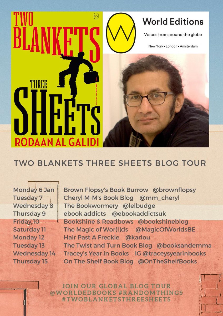 annecater's tweet photo. Keep your eyes out for this #RandomThingsTours Blog Tour that begins tomorrow.
#TwoBlanketsThreeSheets by Rodaan Al Galidi with @WorldEdBooks @RKbookpublicist 

@brownflopsy https://t.co/oXtnrQmJFr