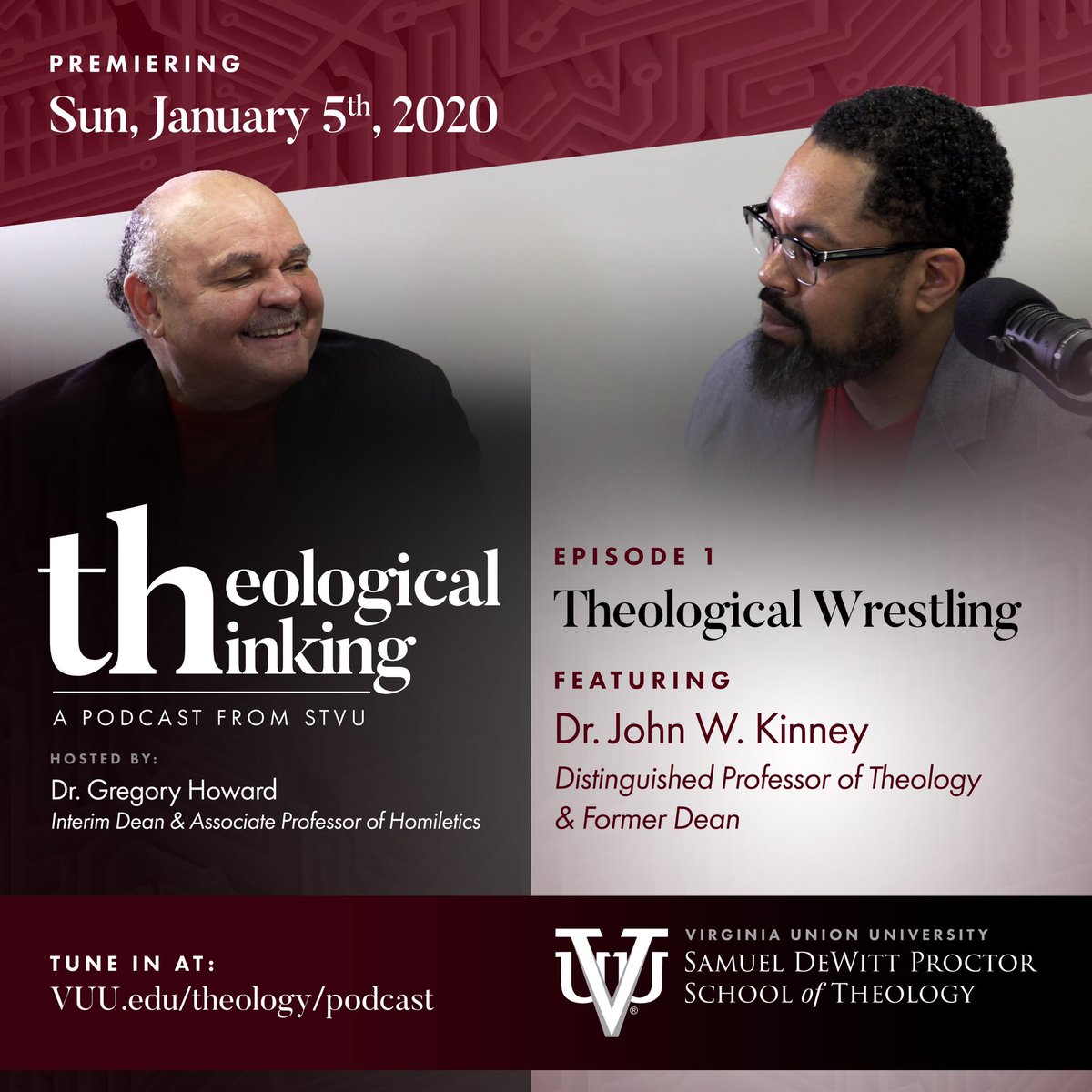 STVUatVUU's tweet photo. Theological Thinking Podcast is now available! Visit https://t.co/ZdY9bEKuVV for Episode 1: Theological Wrestling with Dr. John W. Kinney and @drgmhoward @DeborahMMartin @VAUnion1865 @KineticsLive https://t.co/AgmS50ttxW