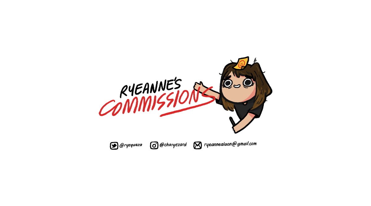 hello friends i am opening my commissions!! yay! ✨
if you want me to draw for you (or know someone who might) feel free to contact me! you can also message me if you have any questions hehe ☺️
RT's are very much appreciated!!

instagram: charyezard
e-mail: ryeannealaon@gmail.com 