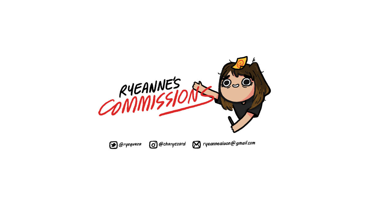 hello friends i am opening my commissions!! yay! ✨
if you want me to draw for you (or know someone who might) feel free to contact me! you can also message me if you have any questions hehe ☺️
RT's are very much appreciated!!
instagram: charyezard
e-mail: ryeannealaon@gmail.com