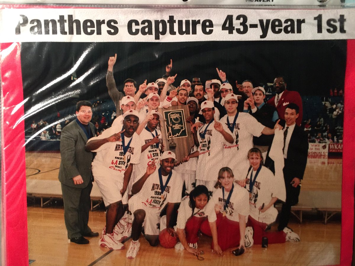 panthersnc's tweet image. 20 years later!!  Coach Doug Mitchell and the 1999 state championship team returned to North Central on Friday night and was honored at halftime.  The team finished 25-5 and defeated Elkhart Central 79-74 in the state championship game.