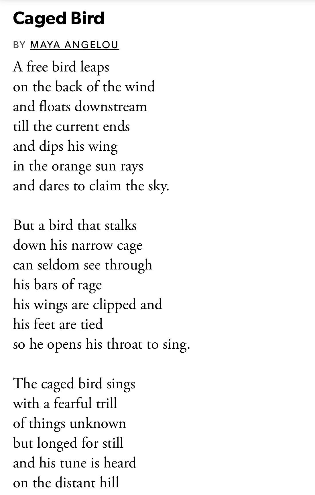 Maya Angelou I Know Why The Caged Bird Sings Poem