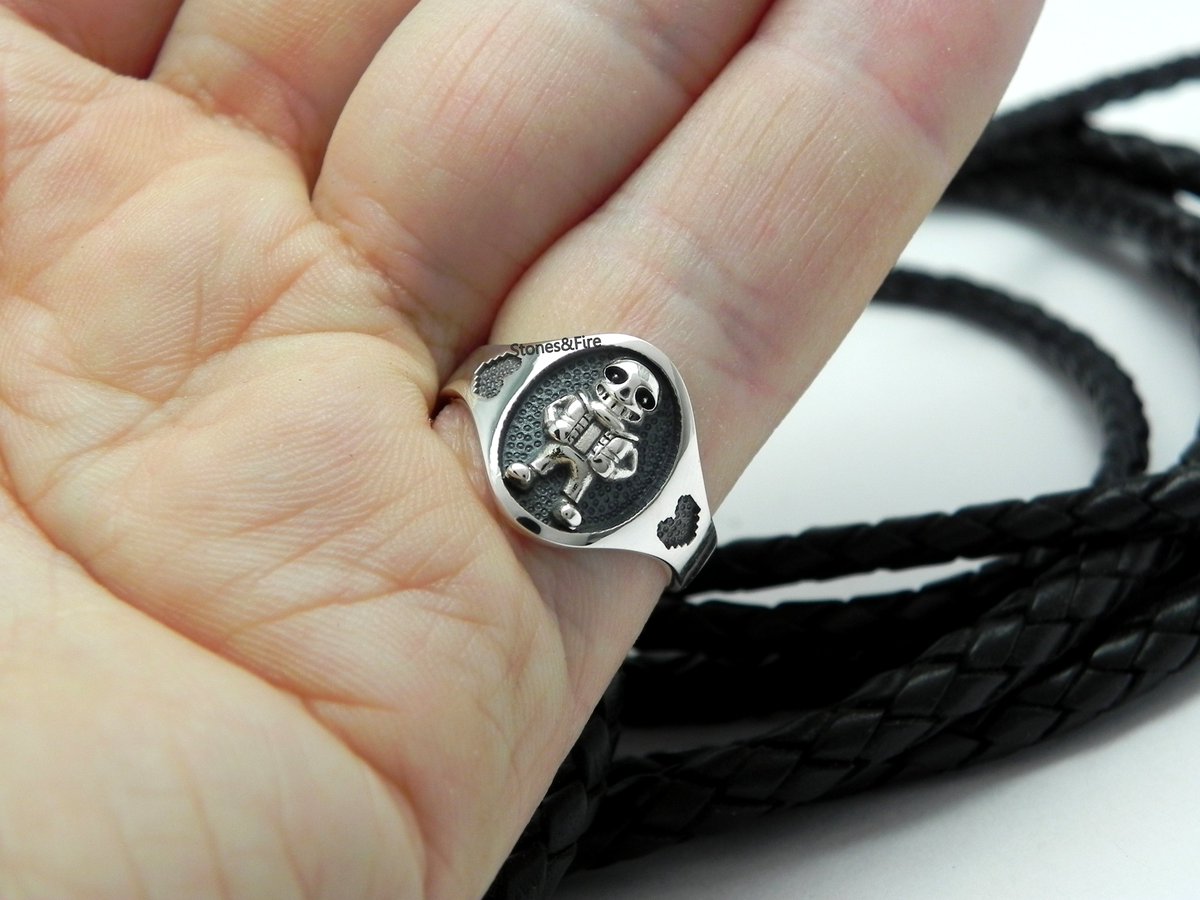 StonesAndFire's tweet photo. Here it comes: one of my new ideas this year :) #SanstheSkeleton silver ring. 

• Should I make more characters from #Undertale #Deltarune video games?)) https://t.co/pDoBr5yI68