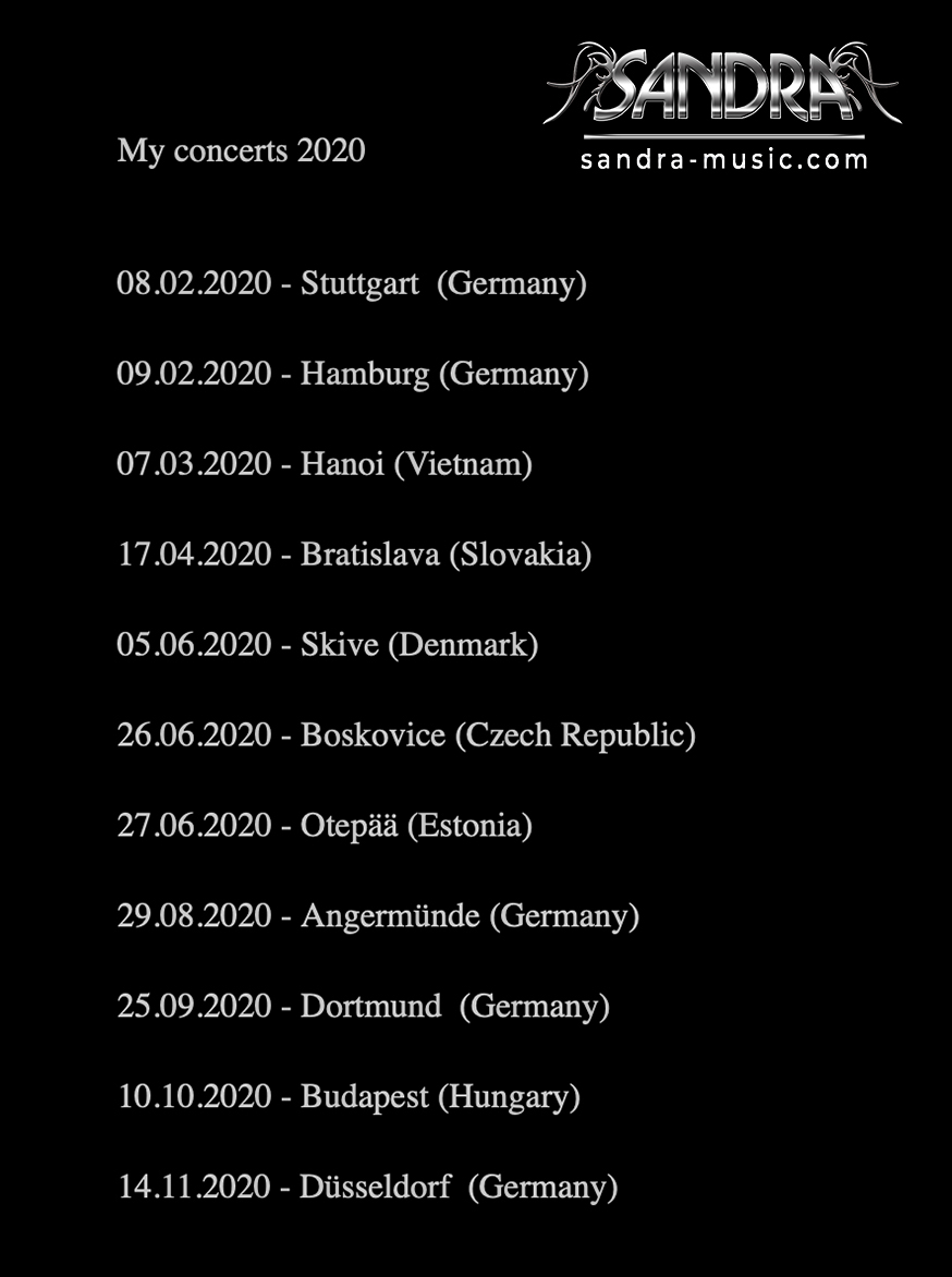 Sandra_Artist's tweet photo. As for now: my concerts in 2020 📅 Updates will follow! https://t.co/Mcg3rSwLef