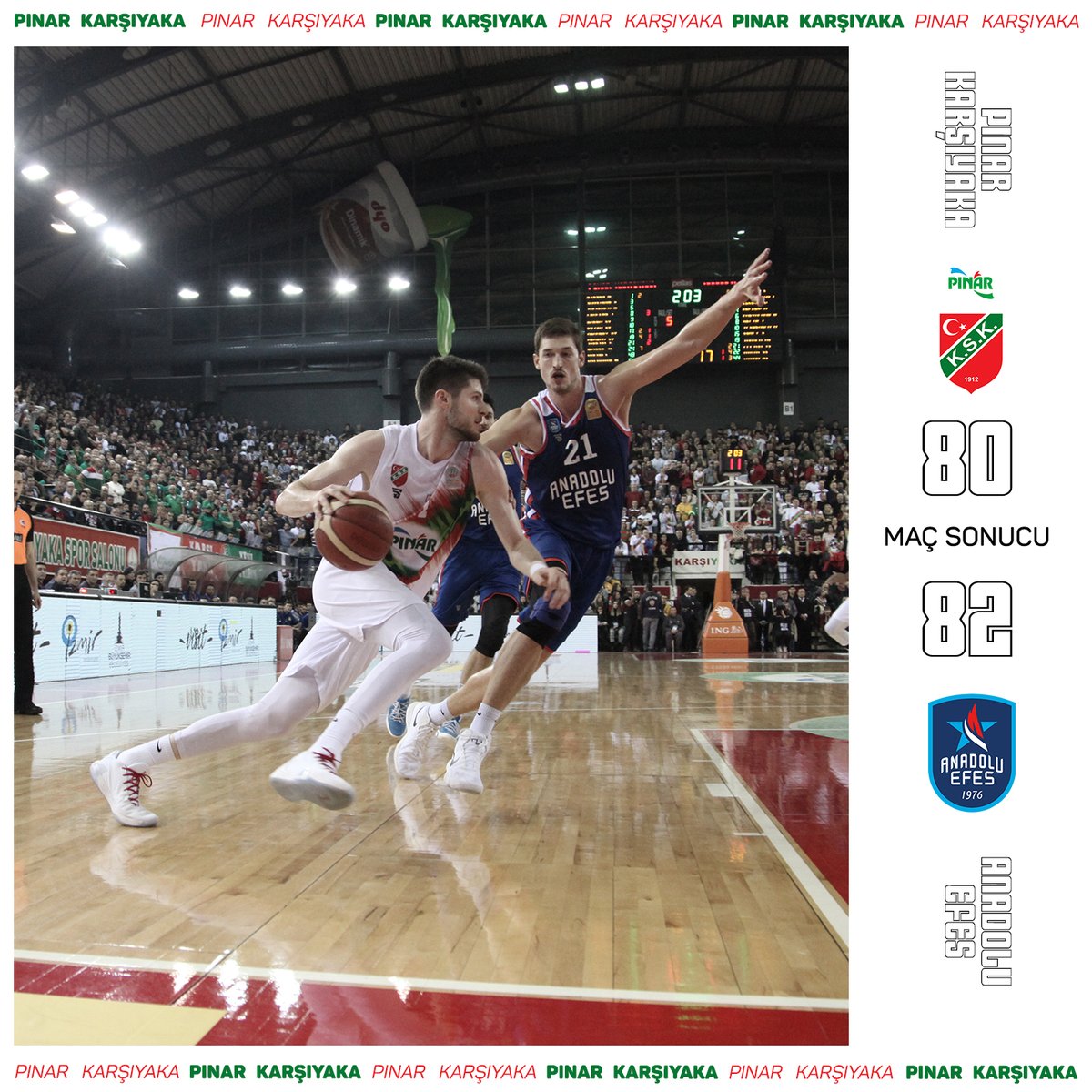 ING Basketbol Süper Ligi 15. haftasında Anadolu Efes'e 80-82 mağlup olduk.