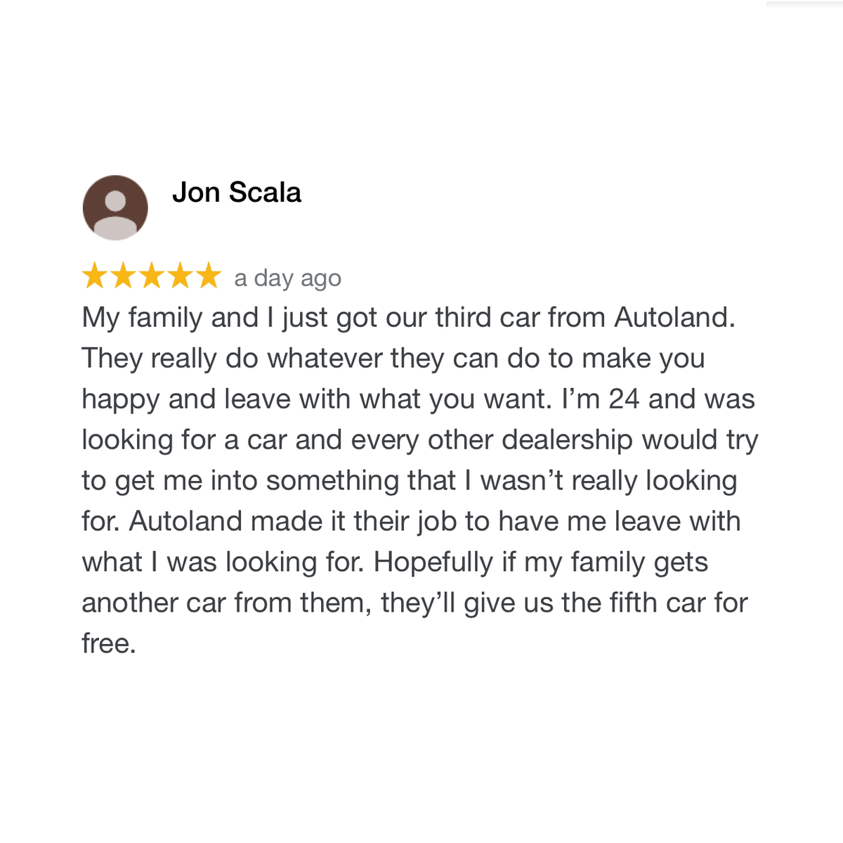 Autoland_USA's tweet photo. Thanks Jon!I mentioned the 5th car for free idea to the boss.. 😂🤣 https://t.co/MjgyeKh8sD