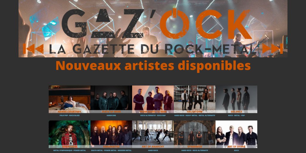 GazOckOfficial's tweet photo. Hey Gaz'Ock !
10 nouveaux artistes sont enfin disponibles : 
@ArtOfDying, @Amaranthemetal, @_avantasia, @SolenceOfficial, @FromAshesToNew, @St8ofMine, @WEareOTHERWISE, @artofanarchy, @BarnsCourtney, @Halestorm !
Rendez-vous sur Gaz'Ock pour les découvrir !
https://t.co/d1PmG6qpcc https://t.co/OBF8Uge7EV