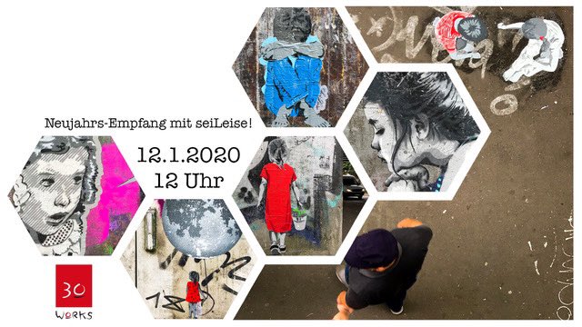 30works's tweet photo. Ihr seid herzlich eingeladen: Neujahrsempfang in der 30works-Galerie. Am 12.1.2020 um 12 Uhr. Und gleichzeitig Auftakt der seiLeise-SoloAusstellung @ 30works! Der Künstler ist anwesend.
#seileise #timossege #30works #30worksgalerie #popart #streetart #köln #cologne #stencil https://t.co/QC0doEYxgQ