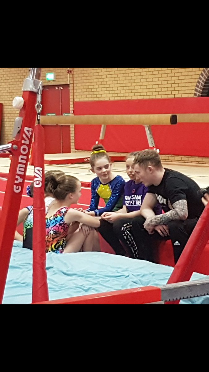Shelli86Buckley's tweet photo. Aimee has had the most amazing day at the Nile Wilson experience, not only meeting her idol but training with him. The whole team we're amazing!! Tom even spending 5 mins at the end to help Aimee with her elephant lift. #Amazing #Dreamsdocometrue #Trainsmartkeepitreal https://t.co/V6sS30R2JQ
