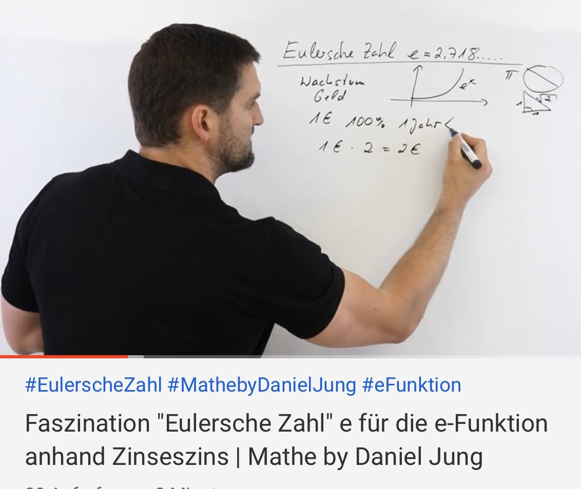 DanielJungEDU's tweet photo. Eine der faszinierendsten Zahlen in der Mathematik: e (die Eulersche Zahl). In diesem Video die Herleitung mittels Zinseszins: https://t.co/GmAqtyzarY
#EulerscheZahl #MathebyDanielJung #NewLearning #eFunktion https://t.co/ID1WSfCdPn