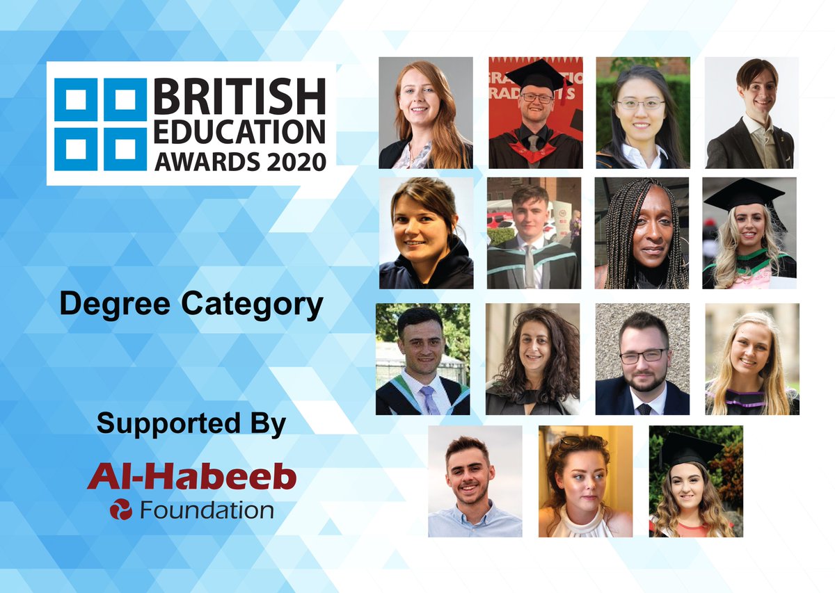BEAawards's tweet photo. Congratulations to all #BEA2020 #Degree category finalists. The Al-Habeeb Foundation sponsored #BEA2020 #Degree category.#British #education #awards #studentsuccess
@wobbieteare @AllisonVitalis https://t.co/ckEhEj6Zv3