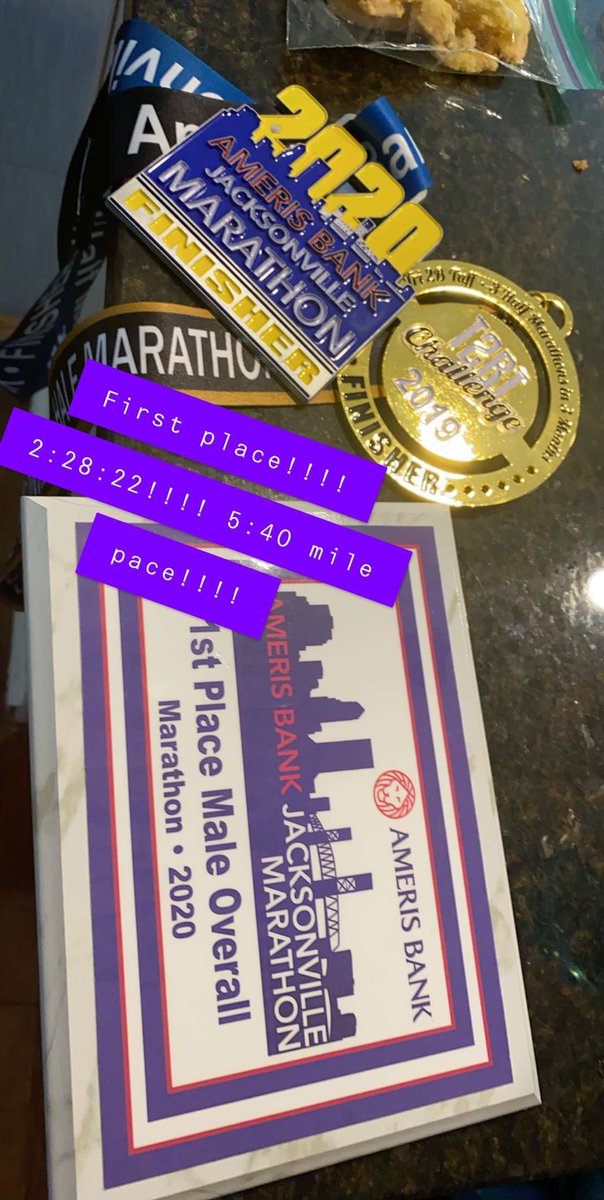iRUNfarr's tweet photo. 1st place today in Jax at the Ameris Bank - Jacksonville Marathon!  I ran 2:28:25 Smashing my marathon PR!  Less than 10 minutes from Olympic trial qualifying time! @UpsJax @levokj @UPSMethods_Man @Nike @GarminFitness @Garmin @UPSers @UPS @UpsJax @doctorlenski @jens4hd03 https://t.co/Es1m3UBdWS