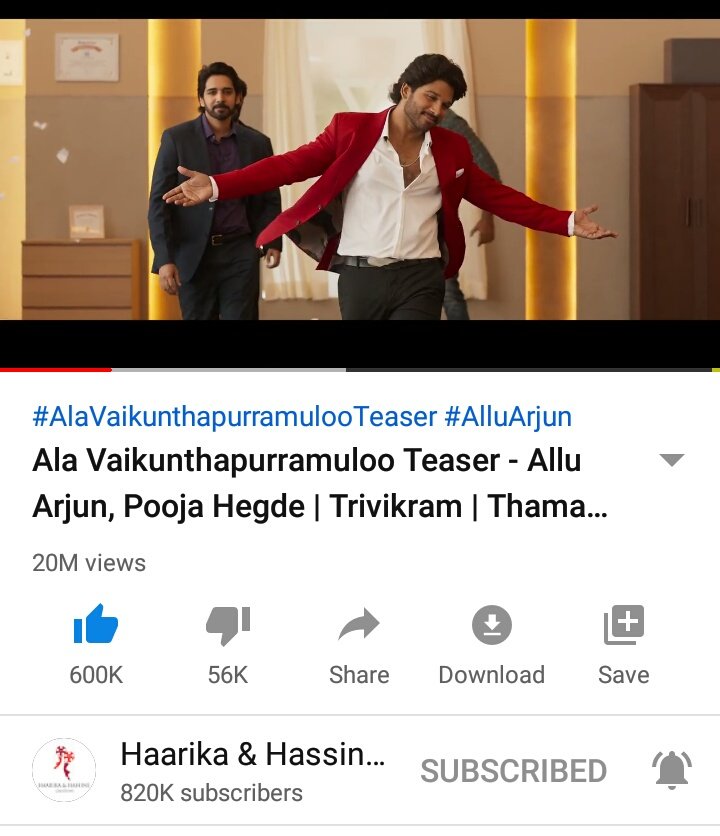 600K Likes for #AlaVaikunthapurramulooTeaser 👌👌

youtu.be/rvzWljqIRyU

#AlaVaikunthapurramuloo 
#AVPLMusicalConcert