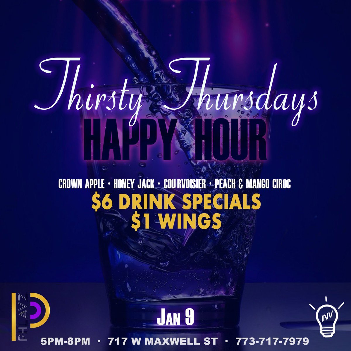 Chicago pull up on us we kick 2020 with a Happy Hour vibe at the spot Phlavz!! Jan 9th 5-8pm $6 Drink Specials and $1 Wings #HappyHourChicago #TheINVpresents