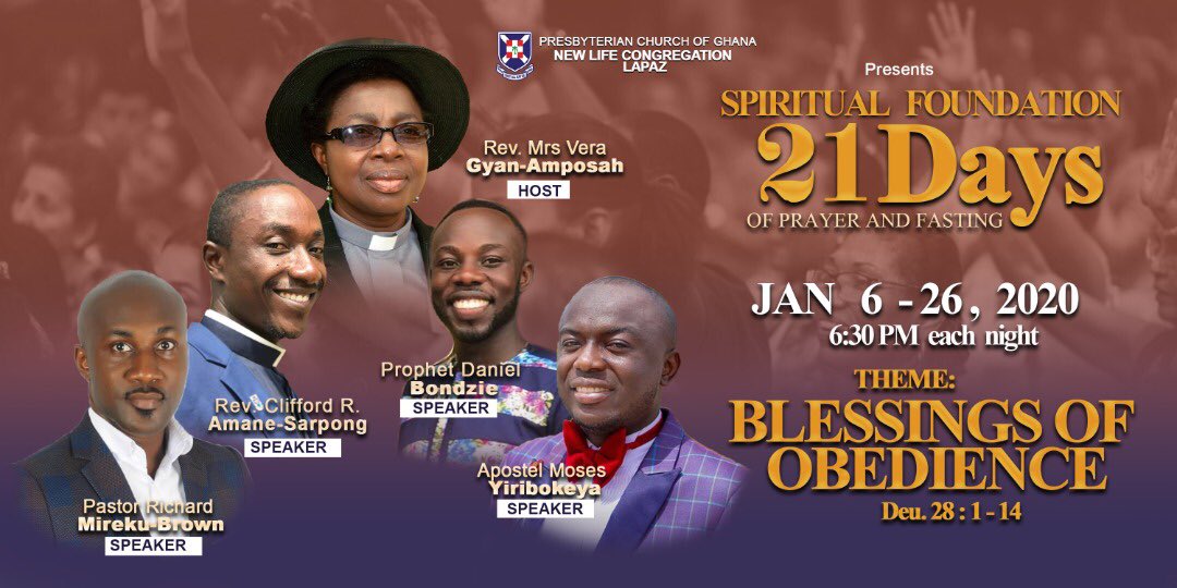 NewLifeYPG's tweet photo. Our annual SPIRITUAL FOUNDATION 21 DAYS of PRAYER and FASTING begins tomorrow Mon 6th until Sun 26th, Jan 2020. Consequently, we shall be meeting for Word Encounter, Intercessions, and Prophetic times each evening from Monday to Friday. Time is 6:30pm. 
Don’t be left out! https://t.co/dTM5FhlVbj