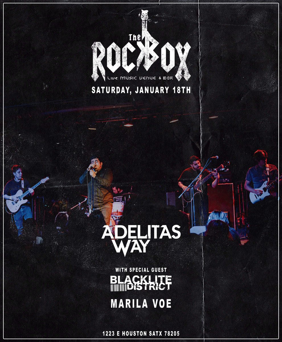 marilavoe's tweet photo. Kicking off the new year right!!! 
We'll be joining @adelitasway January 18th at @TheRockBoxSA 
Tickets available now! Contact us
🎟🎟🎟🤘🏼🤘🏼🤘🏼🎟🎟🎟 https://t.co/BwSb0gSWu9