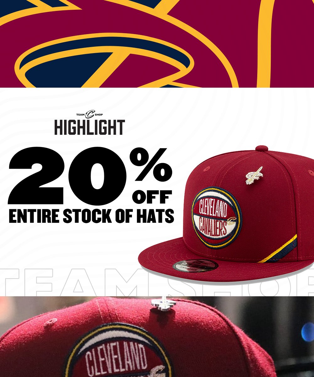 CavsTeamShop's tweet photo. Tonight’s @Cavs #TeamShopHighlight is 20% off ALL Cavs Hats!
Get yours tonight at @RMFieldHouse & https://t.co/wIkXPGsmfJ! https://t.co/kQxBXMZlKL