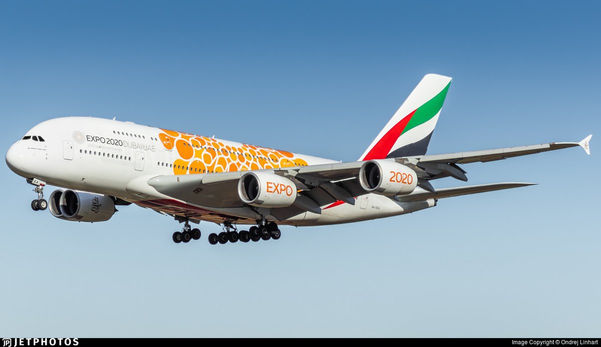An Emirates A380 landing in Barcelona. jetphotos.com/photo/9560945 © Ondrej Linhart