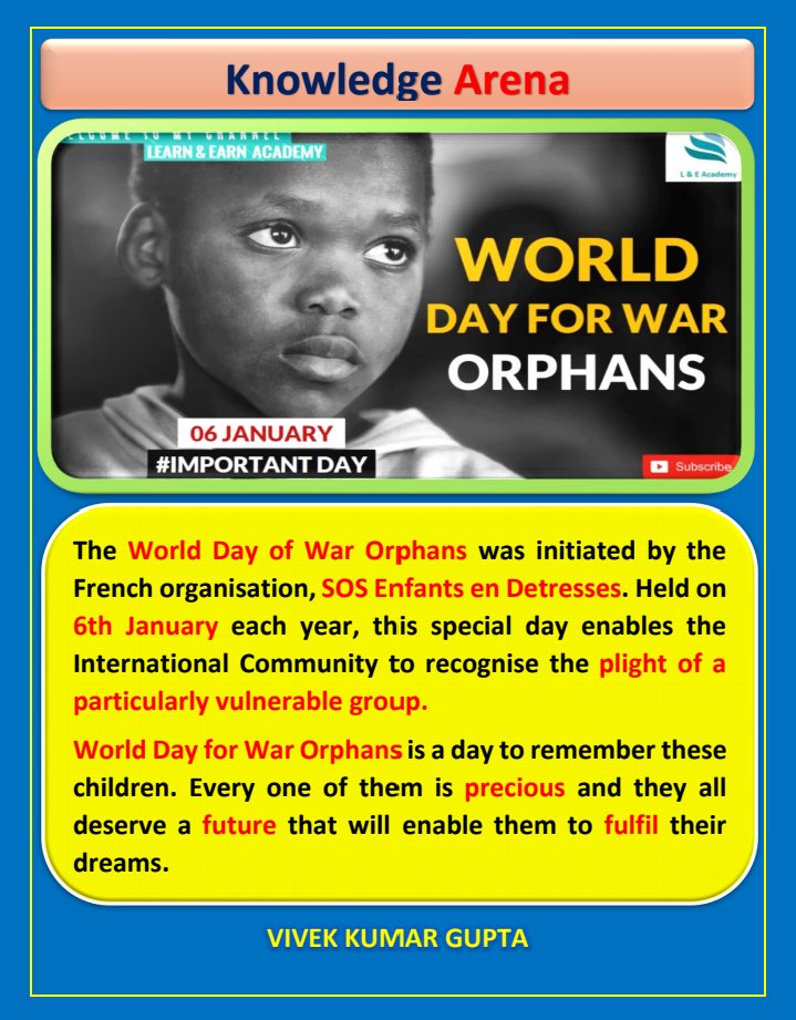 thewisdomgupta's tweet photo. World War Orphan Day 6th January is a day to remember those children who are also precious and deserve a bright future. https://t.co/4g6F0yqlez