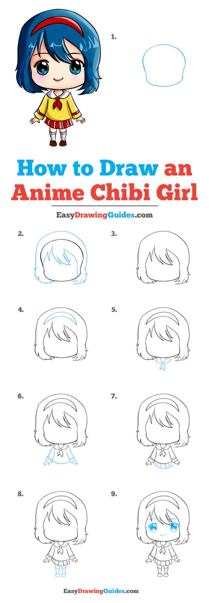 How to Draw an Anime / Chibi Girl in a School Skirt and Buns Easy Step by Step  Drawing Tutorial for Kids - How to Draw Step by Step Drawing Tutorials