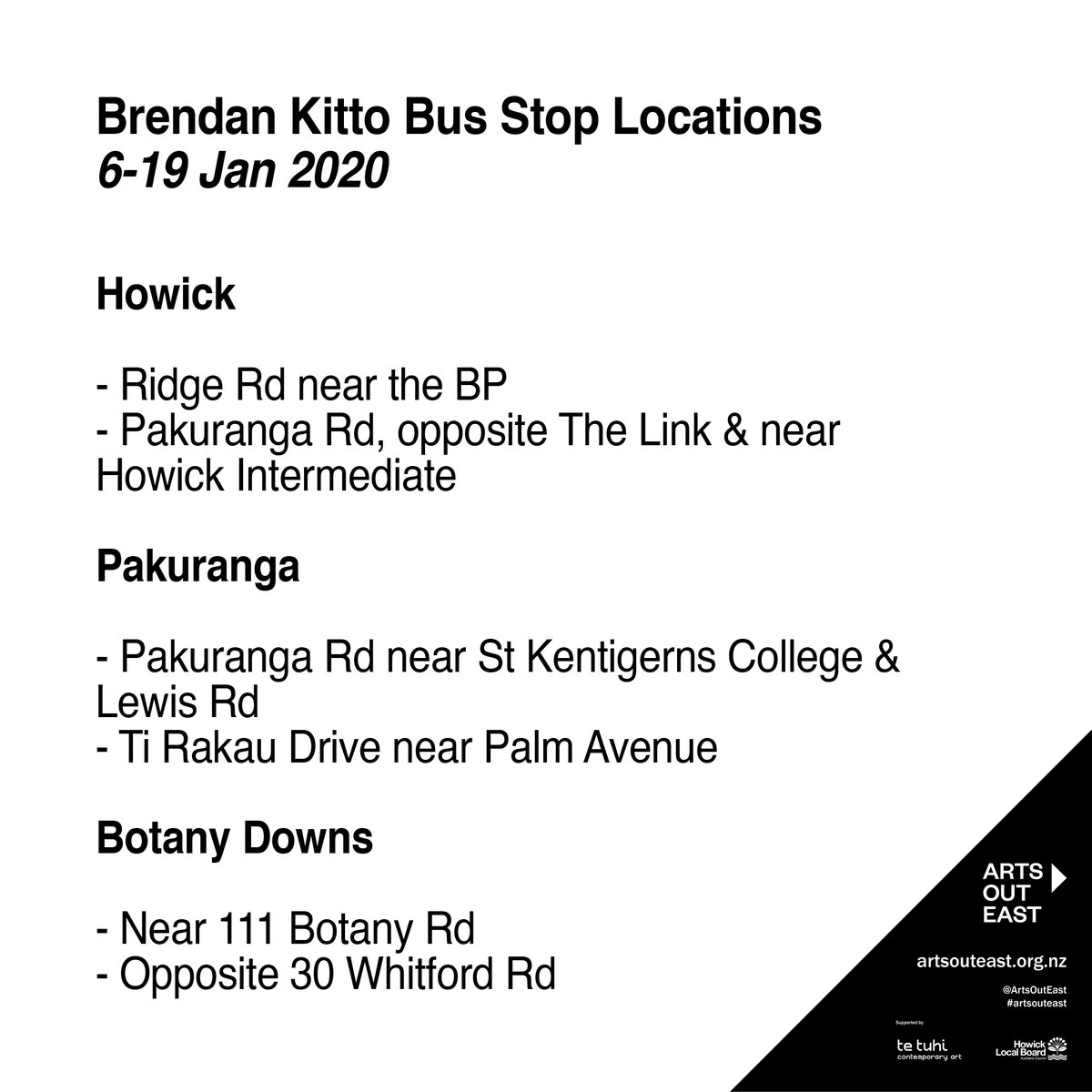 ArtsOutEast's tweet photo. We are thrilled to be starting the new year with our first AOE project with @brendan_kitto! This unique exhibition and competition runs from 6-19 Jan. See below for more info. πΈ Thanks to @TeTuhiArt & Howick Local Board. #artsouteast #brendankitto #tetuhiart #howicklocalboard https://t.co/vGsIxaKhED