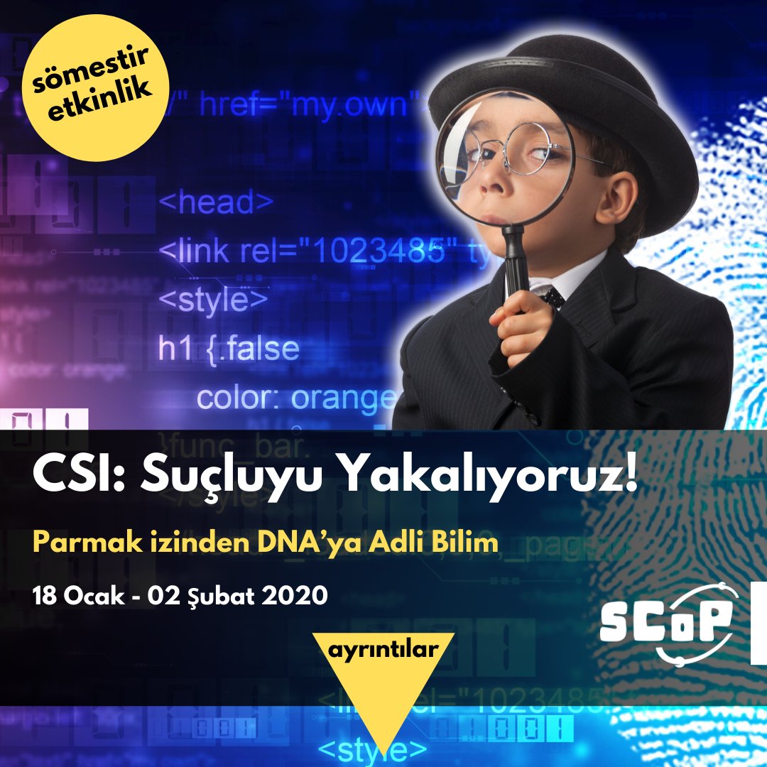 scopcomtr's tweet photo. CSI: Suçluyu Yakalıyoruz!
Program;
-Senaryo ve Olay Örgüleri
-DNA Analizi ve Elektroforez
-Parmak İzi Analizi
-Dijital Medya
-Adli Odontoloji
ve daha bir çok etkinlik
5-15 Yaş
90 Dakika
150 TL
Erken Kayıt Avantajı: 125 TL
0312 491 76 69-0542 299 25 77 
SCOP | Panora AVM 2.Kat https://t.co/zsJ0V7heUn