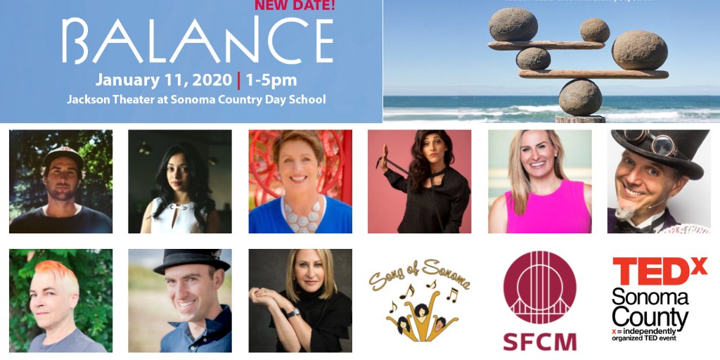 TEDxSonomaCty's tweet image. This year’s speakers for Balance, Jan 11, 2020
@ironbobbieinsf @SkateHouseMedia @ZahraComedy @radhikadirks #HillaryWicht @Adam_Rosendahl @LATENITEART @JugglerFrank @RobotLaunch #robotlaunch @svrobo @robogard  @robohun @annedevmills @parlayhouse #SongofSonoma @SFConservMusic #TEDx