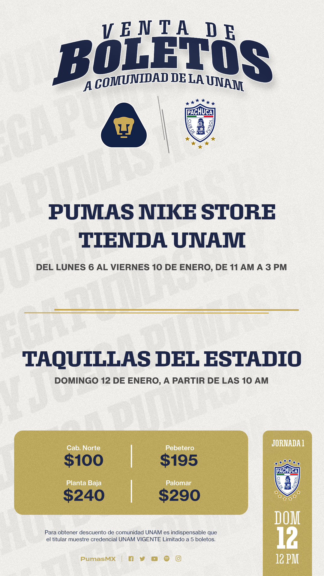 PUMAS on X Atencion Comunidad Universitaria Manana comienza la venta de boletos para nuestro primer partido del CL20 en el Olimpico Universitario. Juntos vamos por el triunfo Pumas Nike Store y Tienda