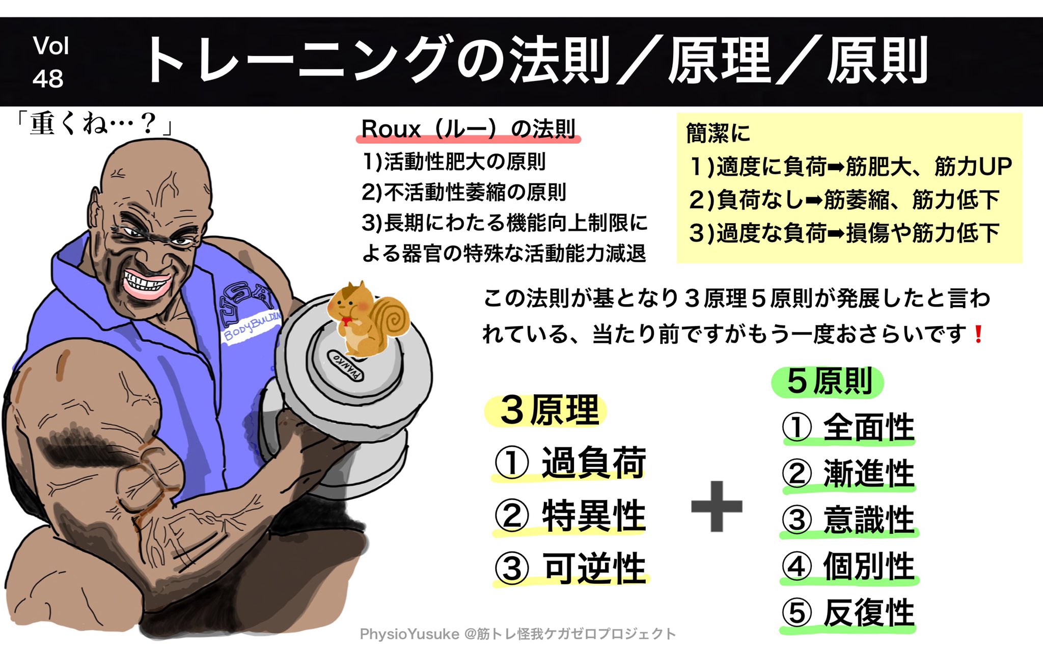 ユウスケ 筋トレ怪我ケガゼロプロジェクト A Twitter 1 6 月 最新ノート トレーニングの法則 原理 原則 知っているようで 実は忘れがちな法則 原理 原則 3原理 過負荷 特異性 可逆性 5原則 全面性 漸進性 意識性 個別性 反復性