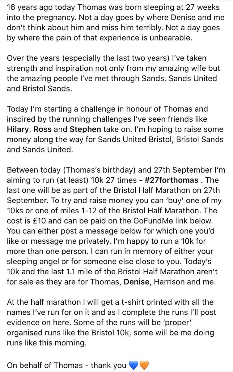 A fuller explanation below of what I’m trying to do and my reason for doing it #27forthomas #babyloss #stilladad
