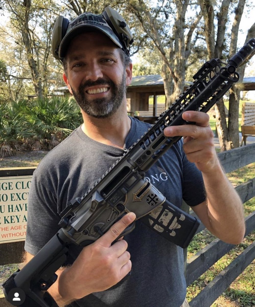 ScottLinnen's tweet image. It’s the impeached president’s namesake son with a gun. With a German Iron Cross. And a former political opponent behind bars on the magazine.