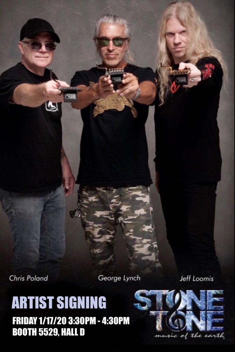 Stonetoneblocks's tweet photo. Stone Tone artists CHRIS POLAND, GEORGE LYNCH and JEFF LOOMIS will be doing a poster signing at our NAMM Booth 5529 Hall D on Friday, January 17, 2020 from 3:30 - 4:30pm. Get there early! #stonetone #artistsigning #namm #chrispoland #georgelynch #jeffloomis #megadeth #lynchmob https://t.co/51Nz8qja9j
