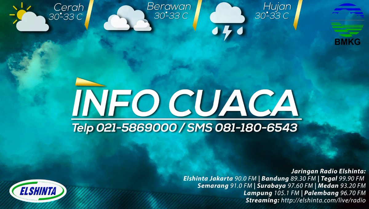 "Hujan intensitas ringan hingga sedang pagi ini masih turun di hampir seluruh wilayah Jabodetabek, sementara itu hujan disertai petir diperkirakan turun di beberapa lokasi di Jabodetabek pada siang hingga sore nanti"
 
[SIMAK] Prakirawan BMKG, Ahmad Rifani.