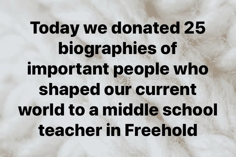booksmartproj's tweet photo. #freehold #middleschool #sixthgrade #njteach #teacher #kidsbooks #books #thebooksmartproject #donate #Biography #history #booksforkids #bookstagram https://t.co/M21qvEPVJq